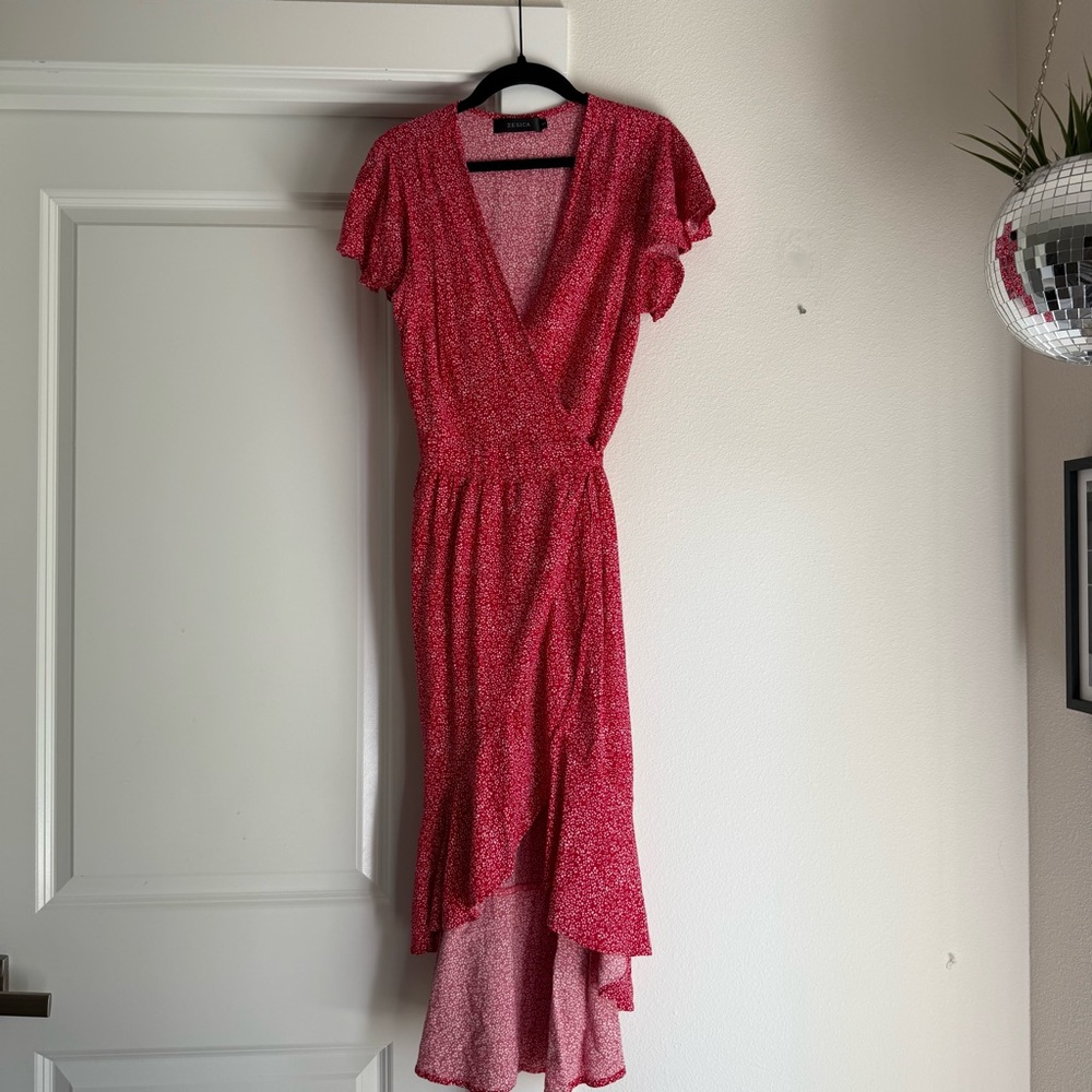 The Red Wrap Midi Dress – Size Small